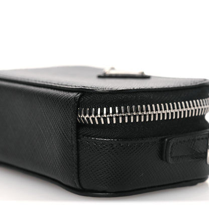 Prada Saffiano Travel Metal Triangle Logo Mini Pouch Shoulder Bag Black 9 of 10