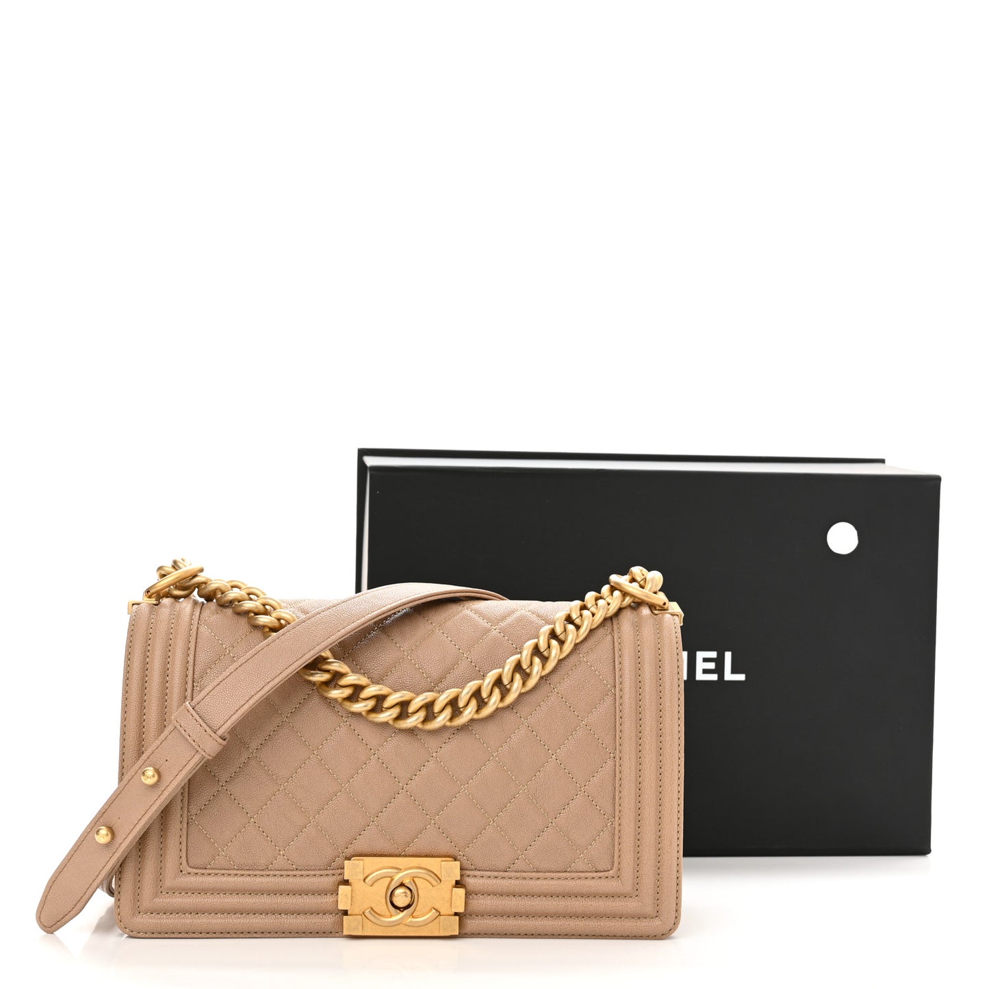 Caviar Quilted Medium Boy Flap Beige