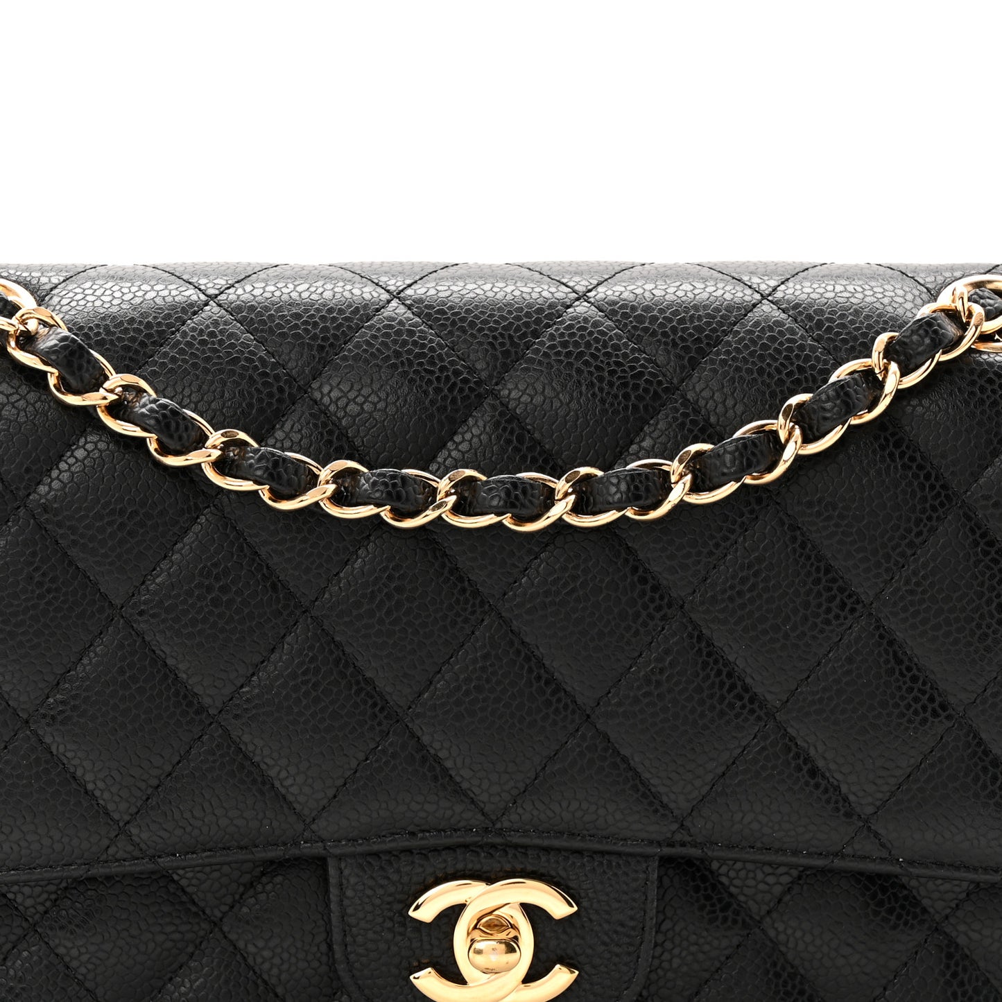 Caviar Quilted Medium Double Flap Black