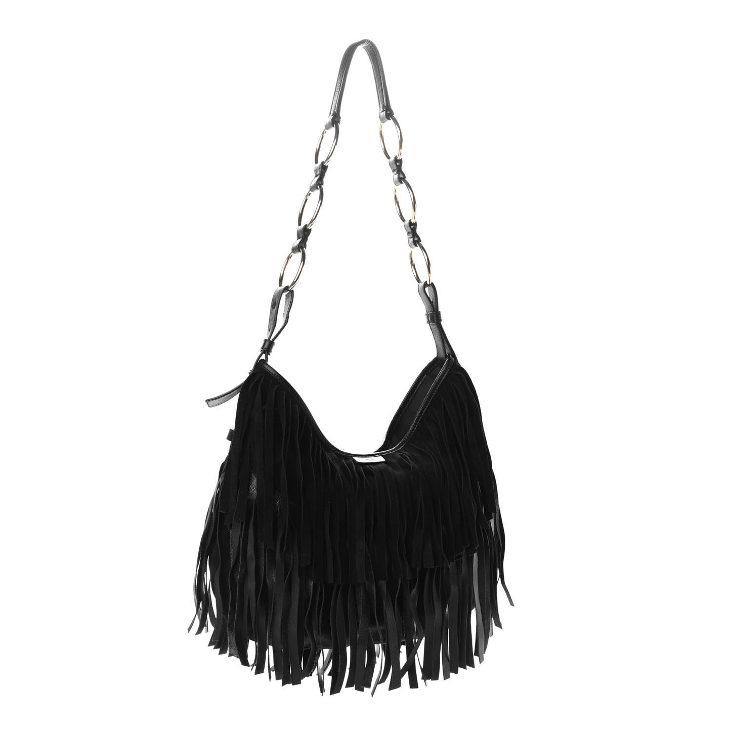 Suede Boheme Fringe Hobo Black
