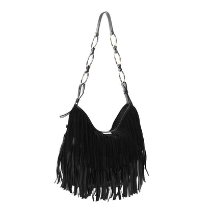 Saint Laurent Suede Boheme Fringe Hobo Black 3 of 11