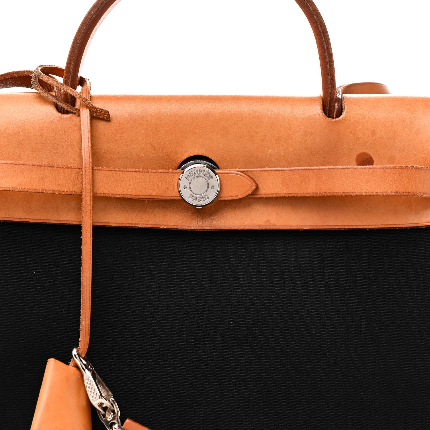 Hermes Toile Vache Calfskin Herbag 30 PM Black Natural 8 of 10