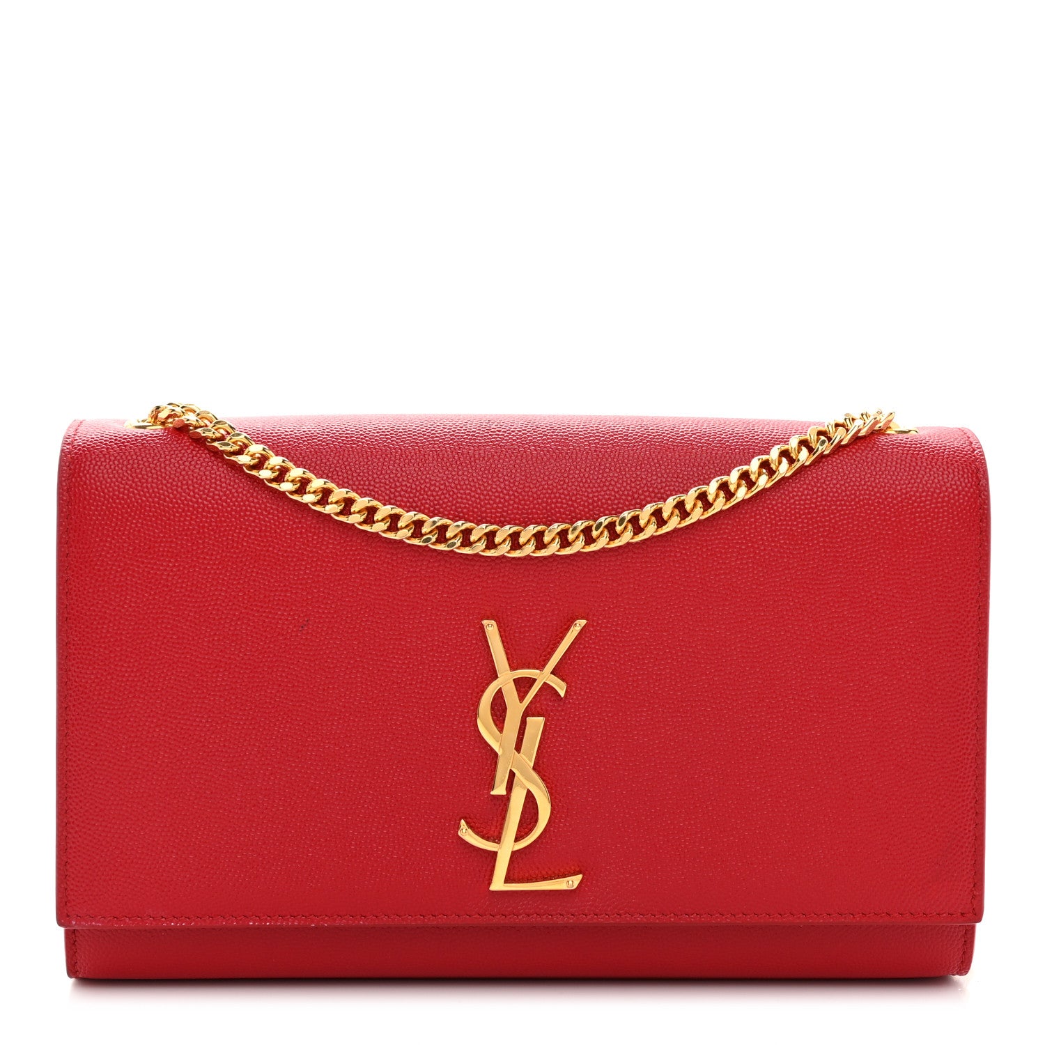 Saint Laurent Grain De Poudre Medium Monogram Kate Satchel Red 1 of 11