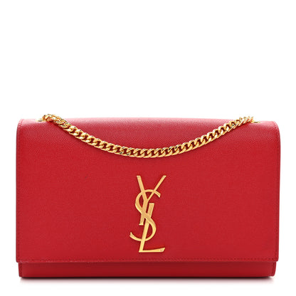 Saint Laurent Grain De Poudre Medium Monogram Kate Satchel Red 1 of 11