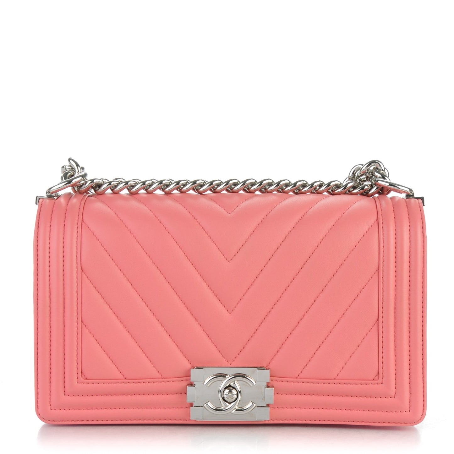 Calfskin Chevron Quilted Medium Boy Flap Pink