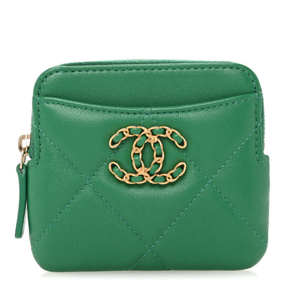 Chanel Lambskin Quilted Chanel 19 Zip Card Holder Wallet Green 1 of 10