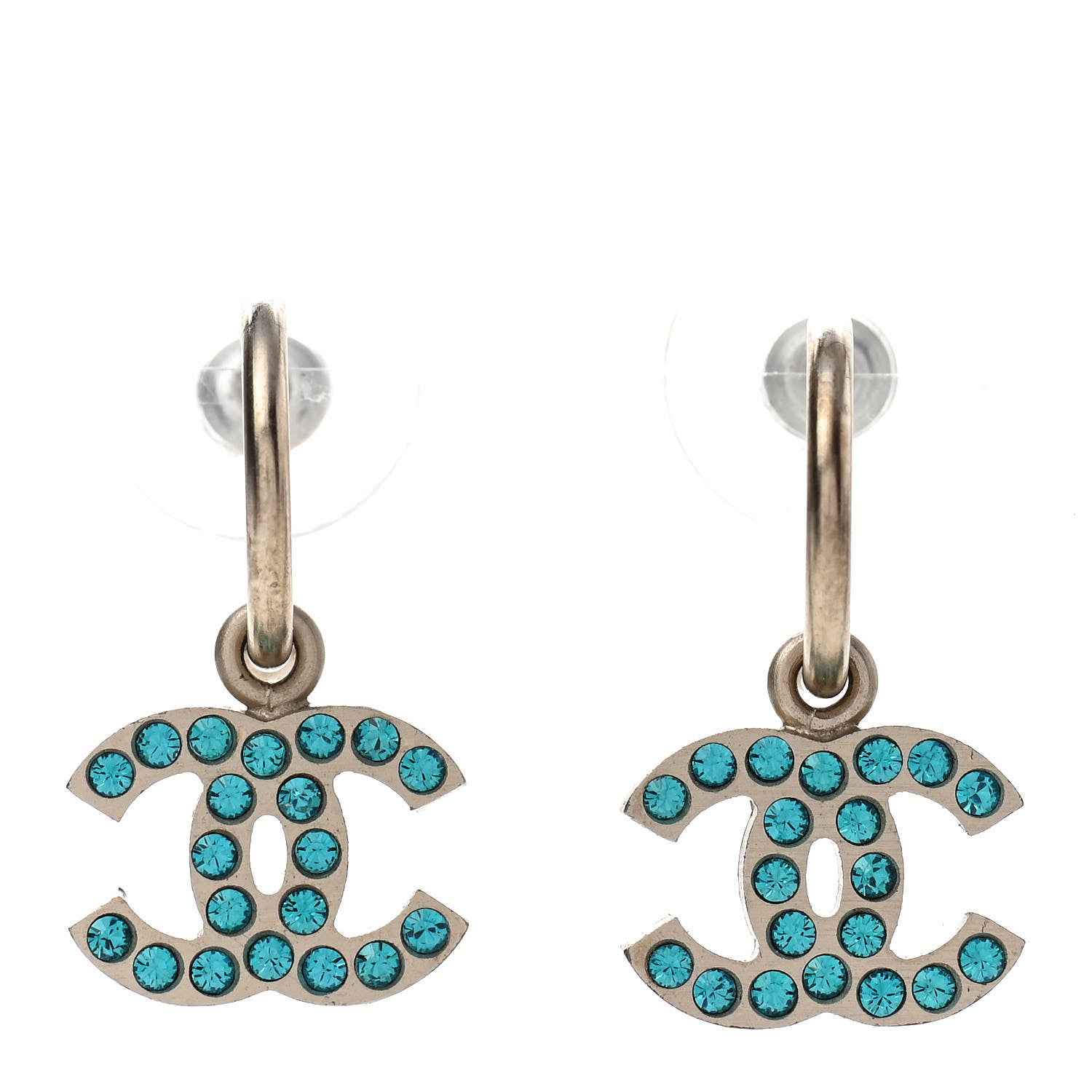 Chanel Crystal CC Drop Earrings Blue 1 of 5