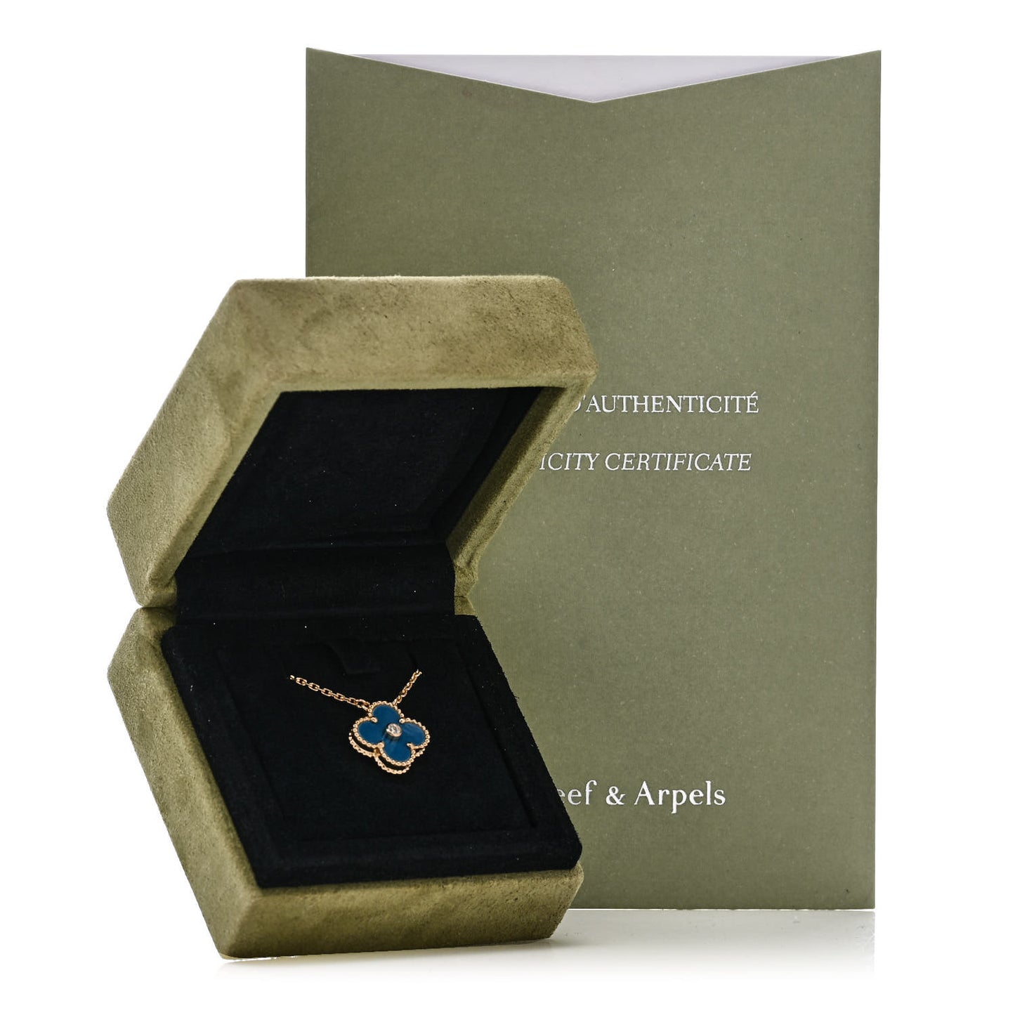 18K Yellow Gold Diamond Celestial Blue Sevres Porcelain Vintage Alhambra Pendant Necklace