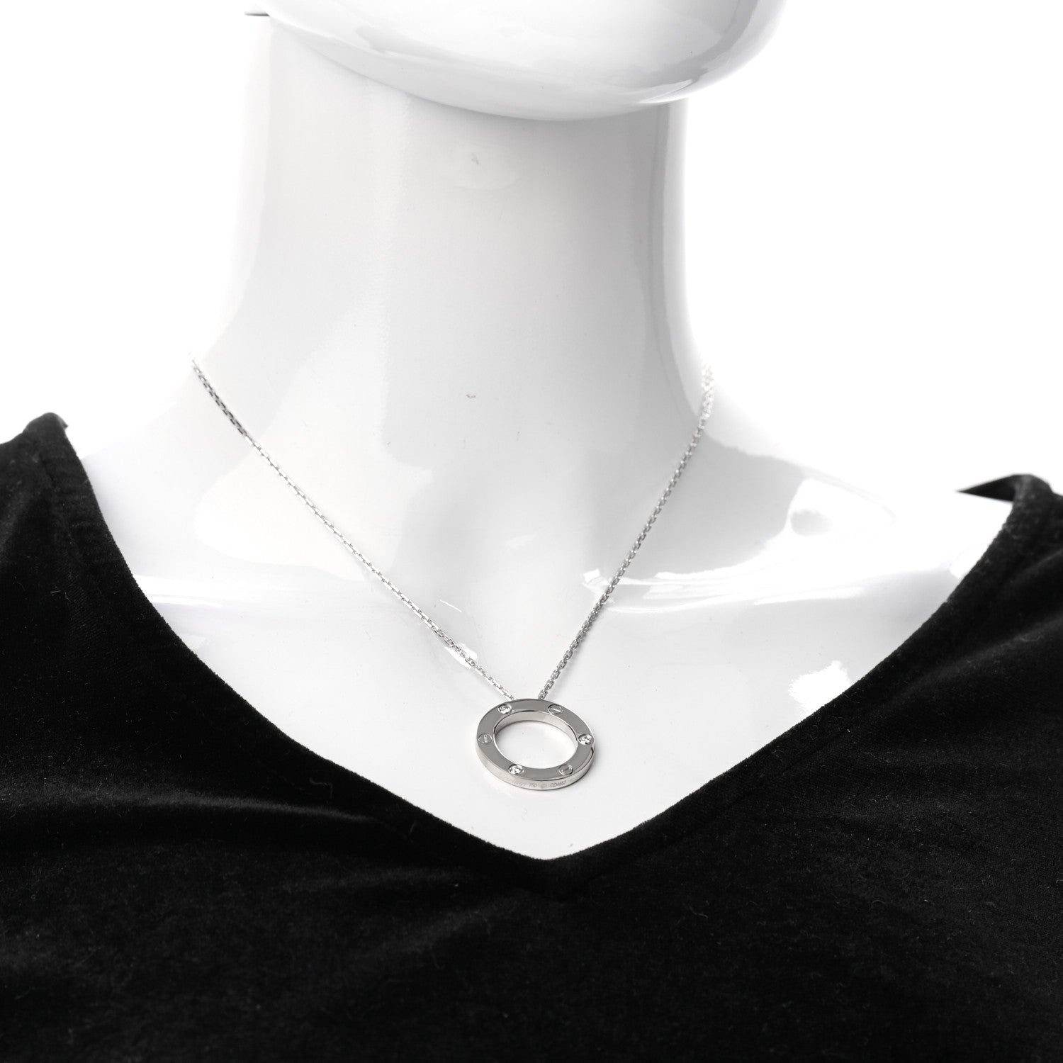 Cartier 18K White Gold 3 Diamonds LOVE Pendant Necklace 2 of 5