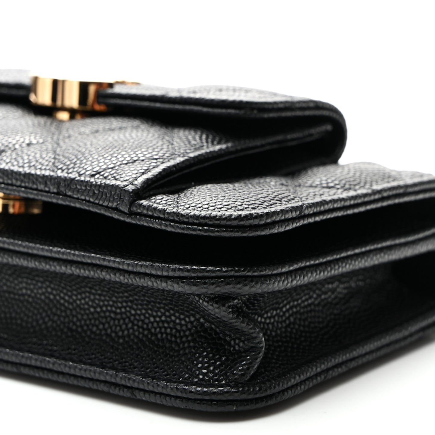 Caviar Quilted Pocket Twins Clutch With Chain  Black