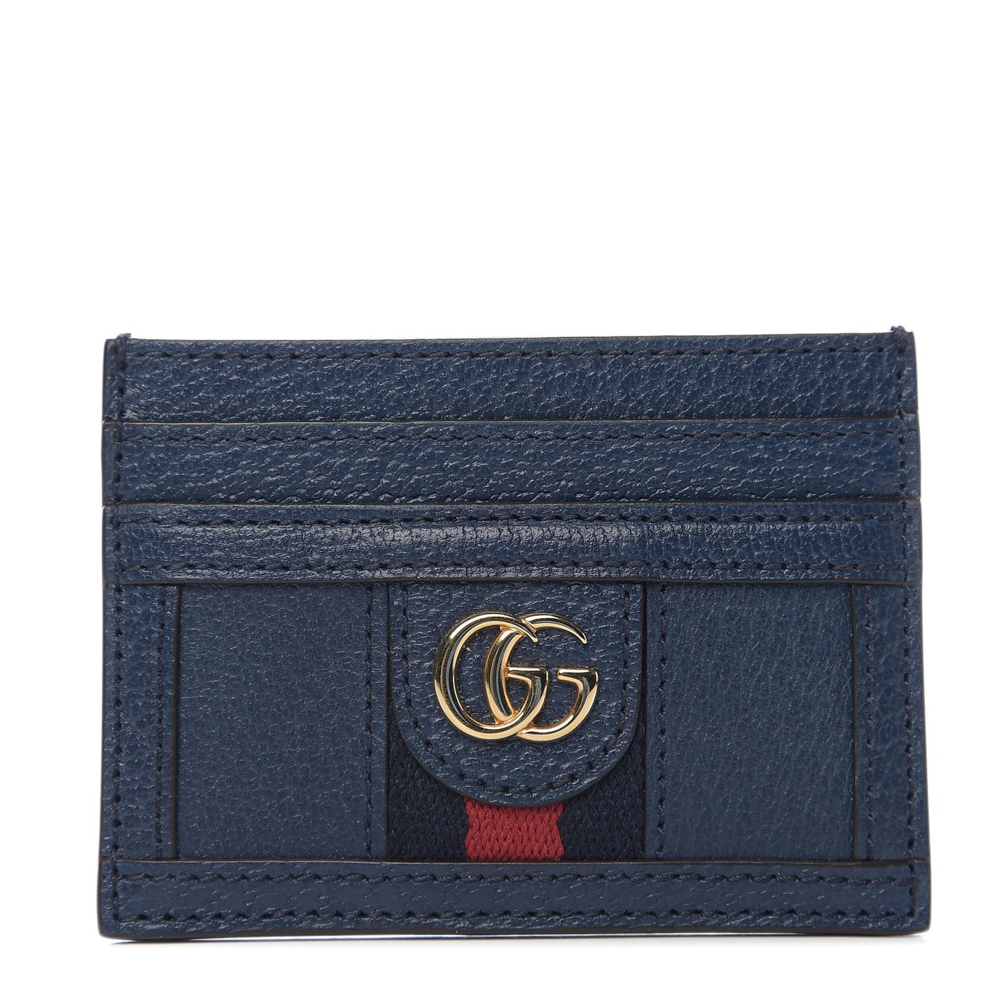 Textured Calfskin Ophidia Card Holder Blue Agata
