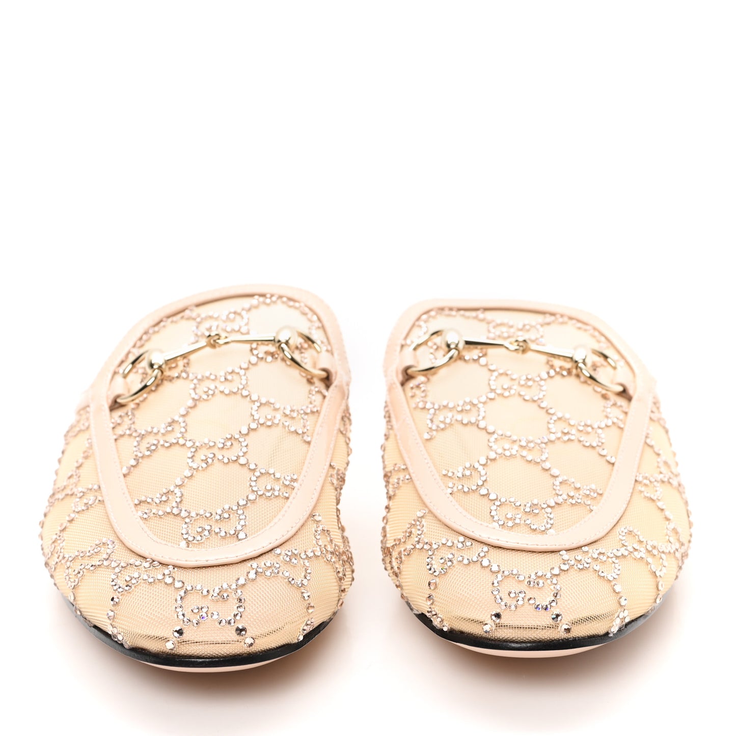 Patent Mesh Crystal GG Monogram Womens Princetown Slippers 38 Ivory