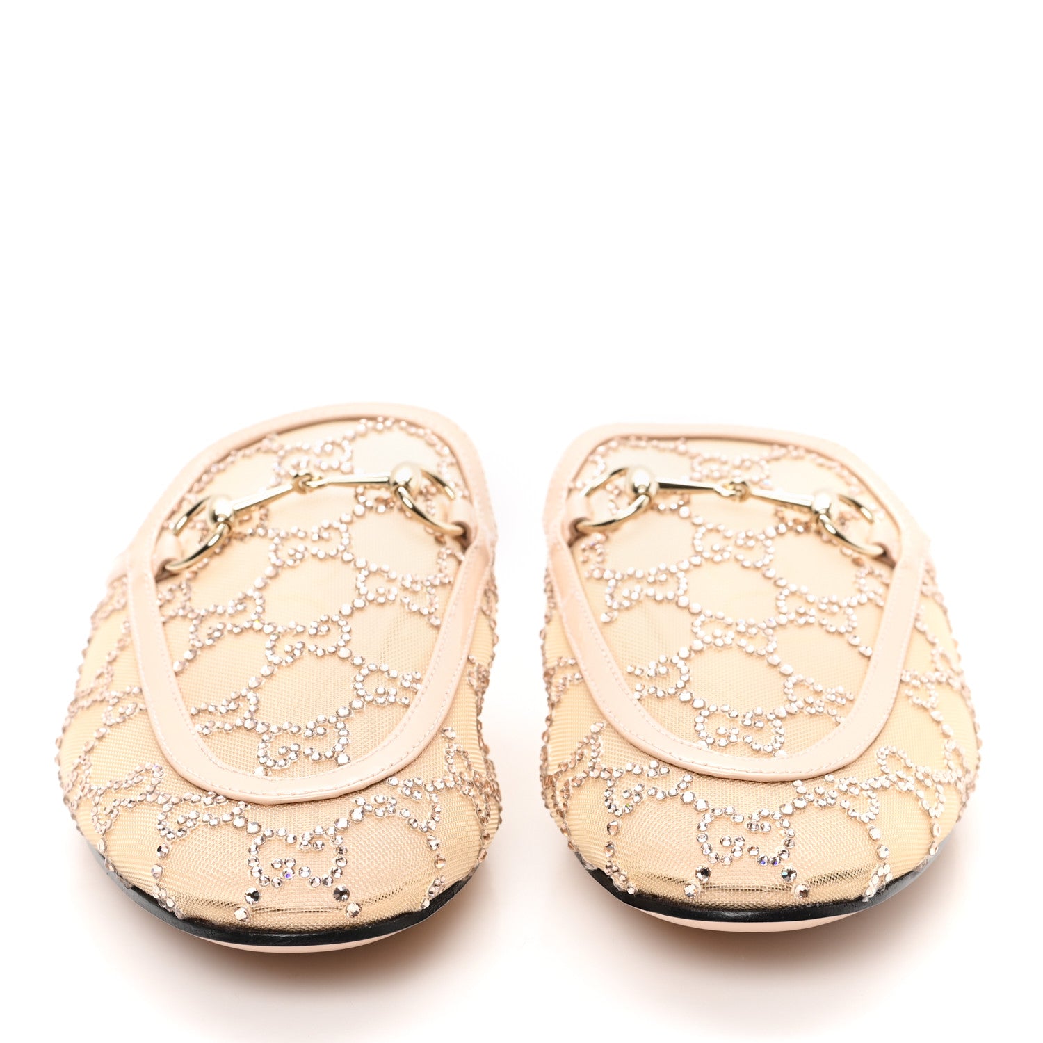 Gucci Patent Mesh Crystal GG Monogram Womens Princetown Slippers 38 Ivory 3 of 8