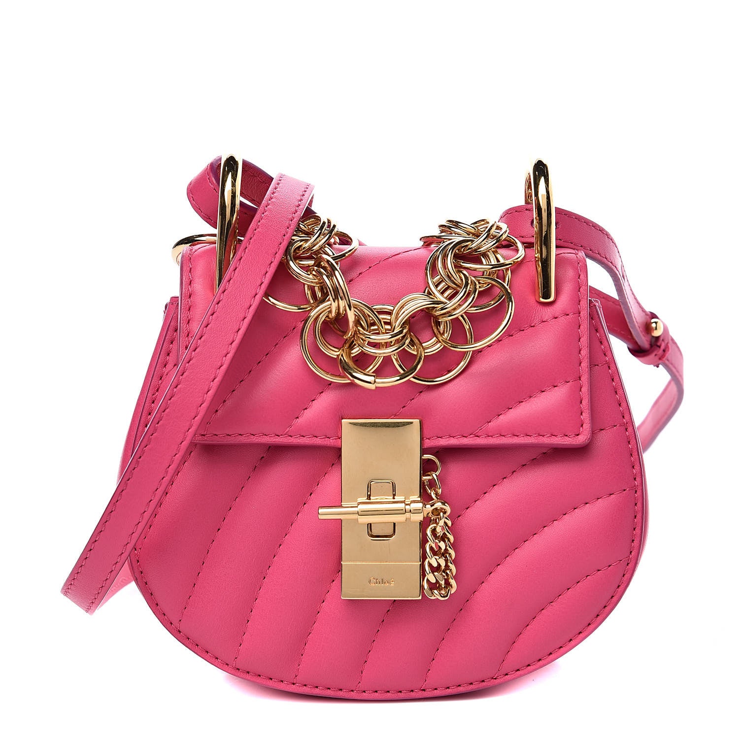 Chloe Calfskin Quilted Nano Drew Bijou Shoulder Bag Fuchsia Rose 1 of 10