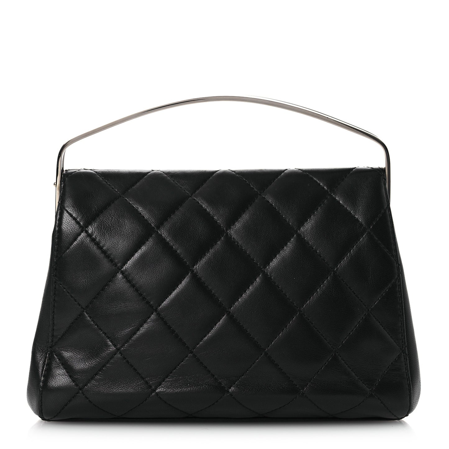 Lambskin Quilted Metal Frame Clutch Black