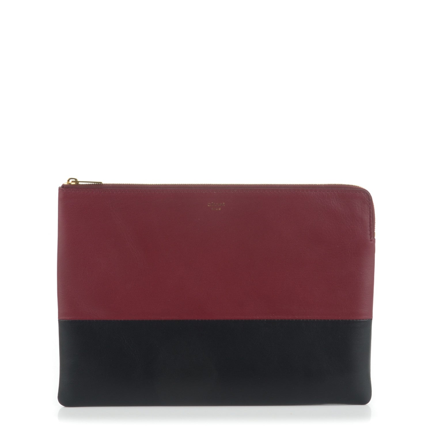 Celine Lambskin Bi-Color Solo Clutch Pouch Light Burgundy Navy 1 of 8