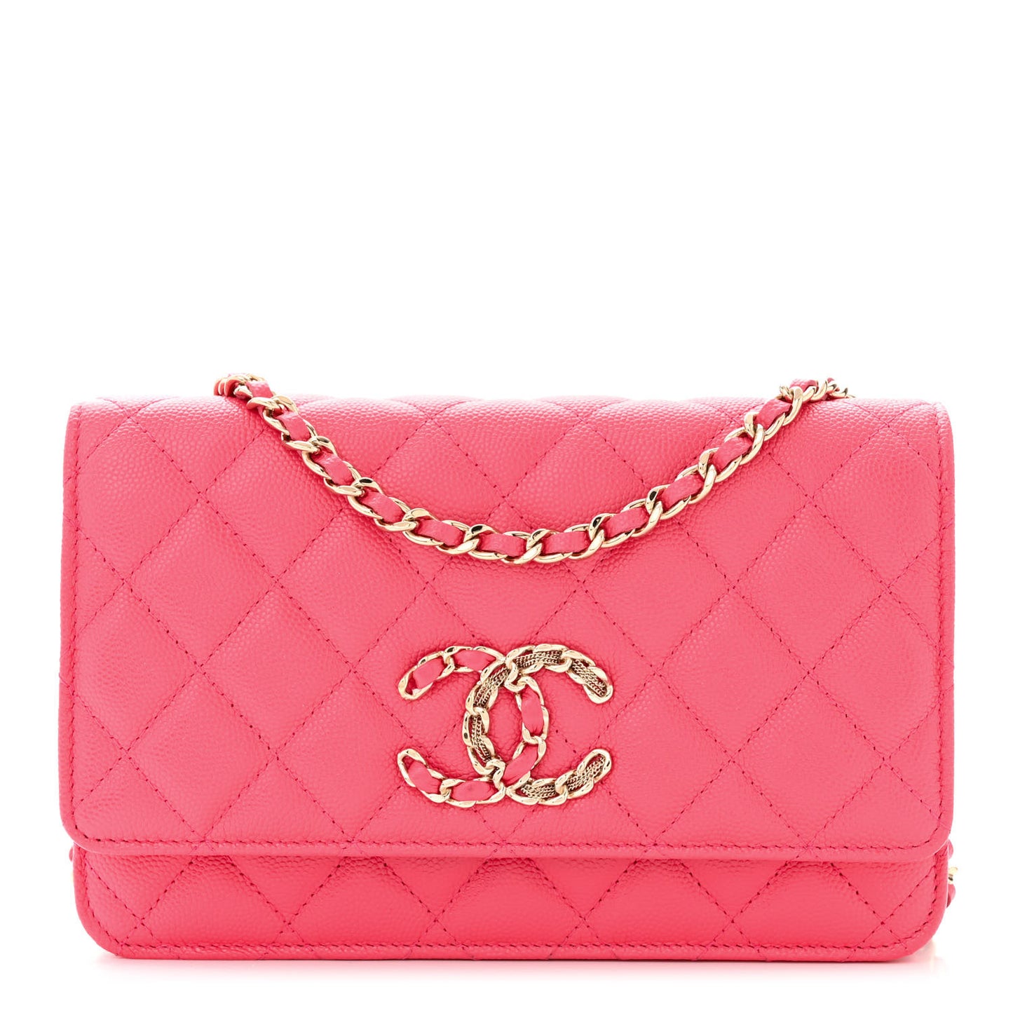 Caviar Quilted French New Wave Chain CC Wallet On Chain WOC Pink