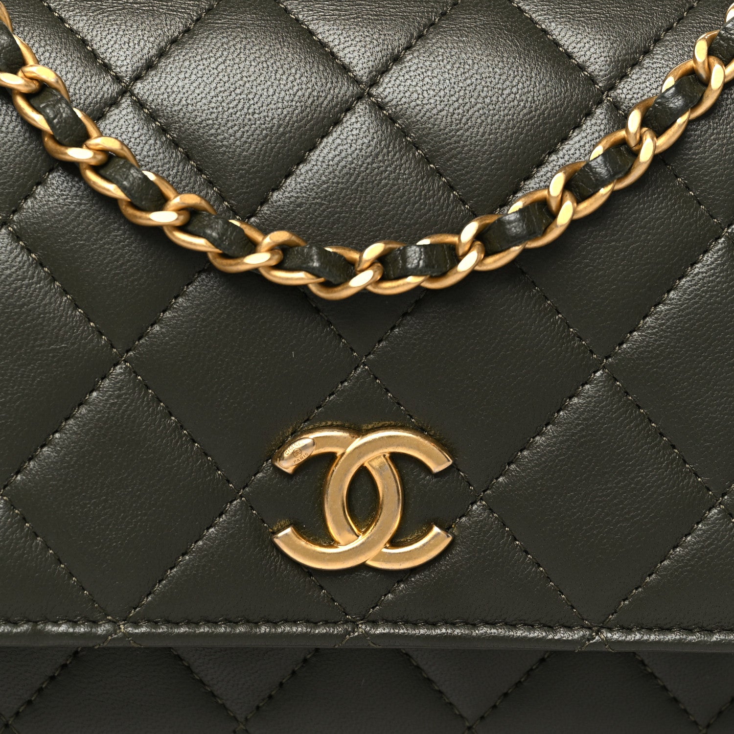 Chanel Lambskin Quilted Pick Me Up Wallet On Chain WOC Green 8 of 11