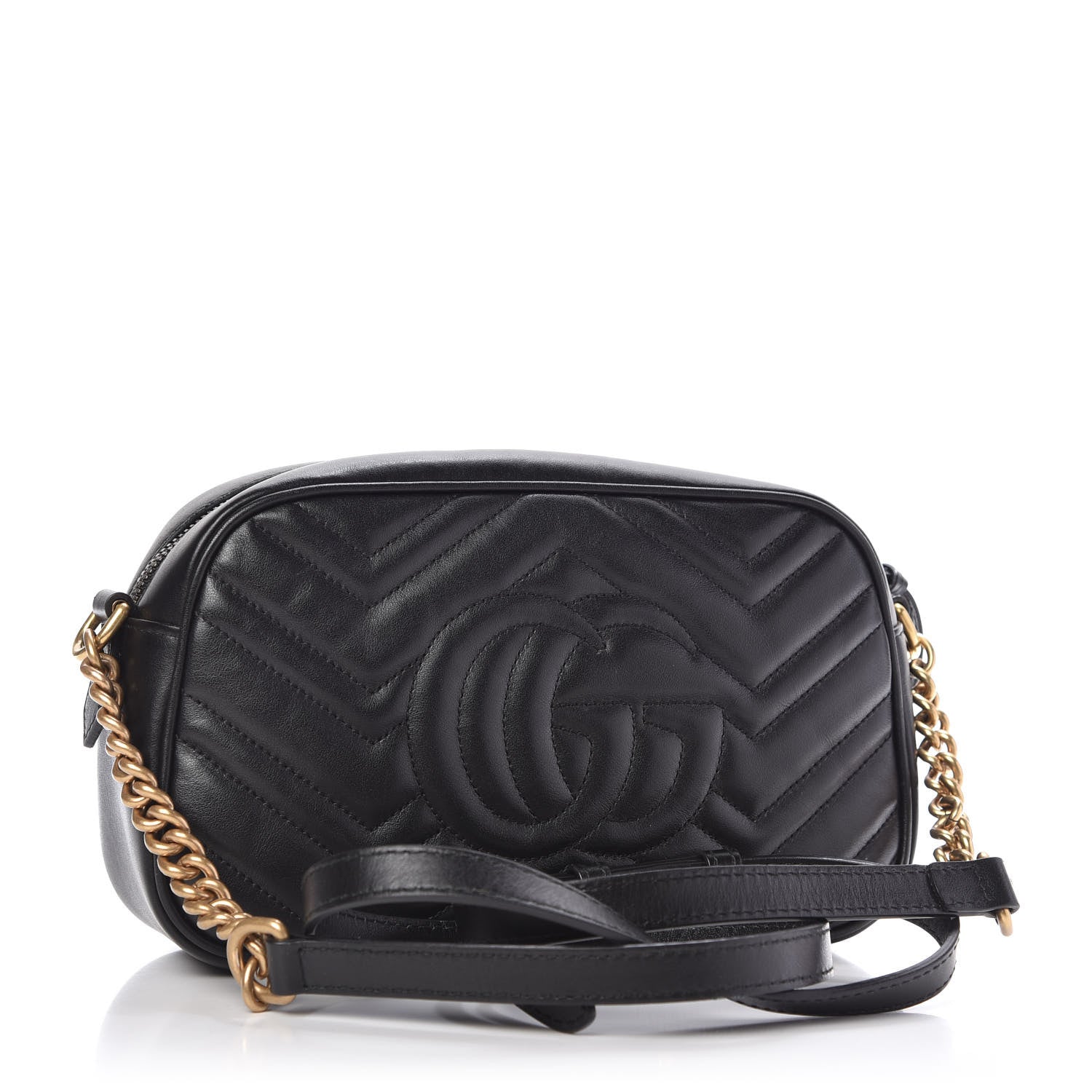 Gucci Calfskin Matelasse Small GG Marmont Chain Shoulder Bag Black 3 of 10
