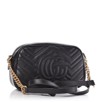 Gucci Calfskin Matelasse Small GG Marmont Chain Shoulder Bag Black 3 of 10