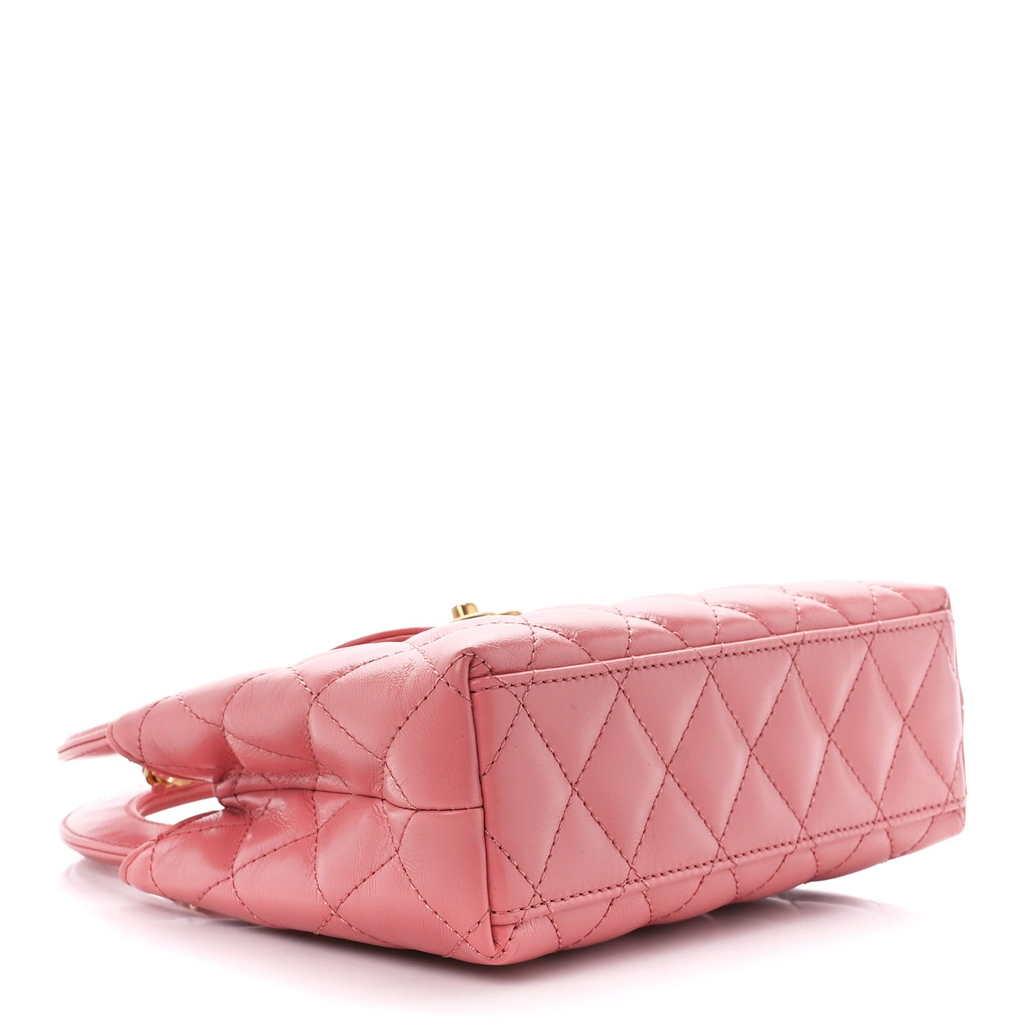 Shiny Aged Calfskin Quilted Nano Kelly Shopper Coral Pink