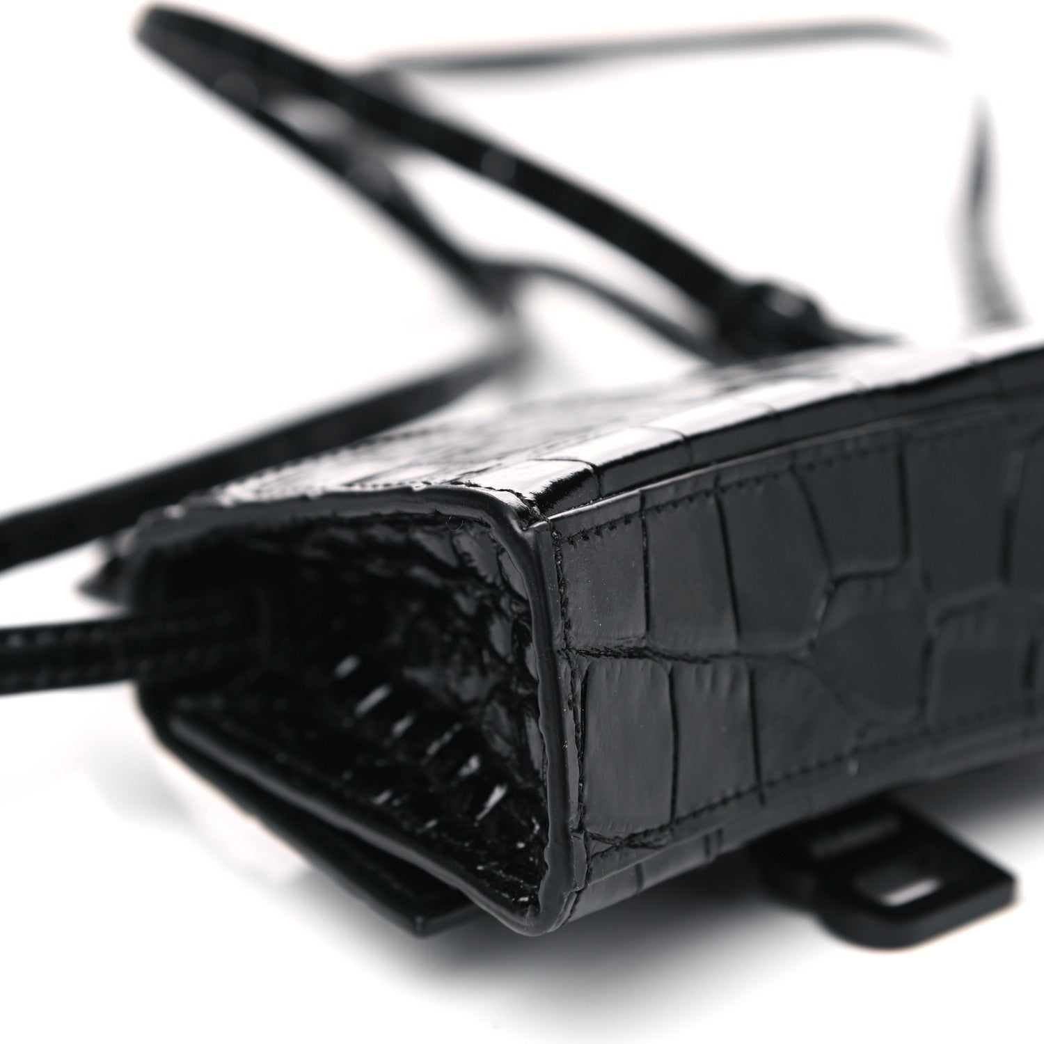 Balenciaga Shiny Calfskin Monochrome Crocodile Embossed Hourglass Top Handle Bag Mini Black 9 of 10