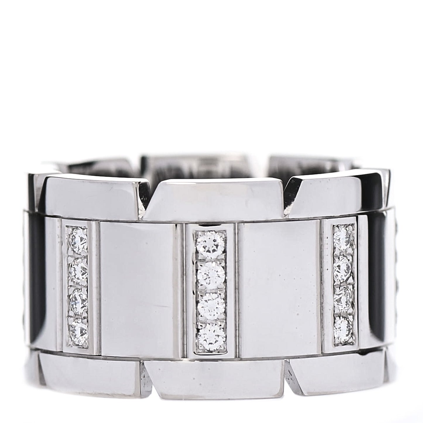 18K White Gold Diamond 11mm Tank Francaise Ring 48 4.5