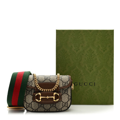 Gucci GG Supreme Monogram Azalea Calfskin Web Horsebit 1955 Wallet On Strap Beige Ebony Brown Sugar 9 of 9