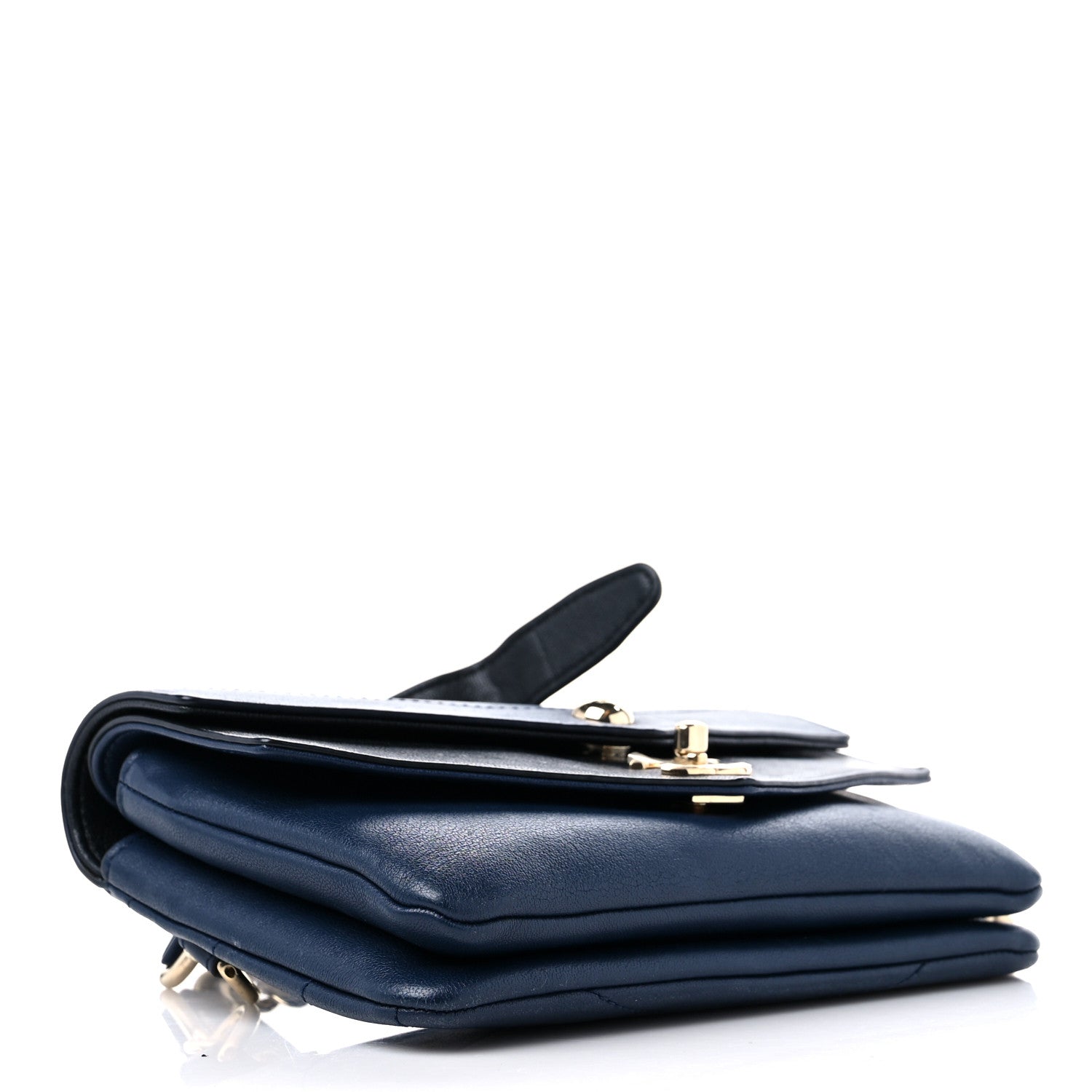 Chanel Sheepskin Chevron Quilted Double Chevron Waist Bag Navy Black 4 of 13
