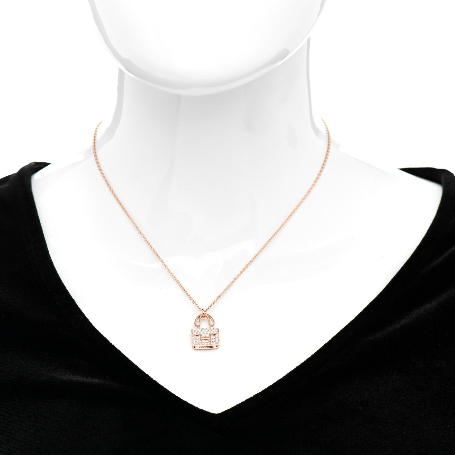 Hermes 18K Rose Gold Diamond Constance Amulettes Pendant Necklace 2 of 6