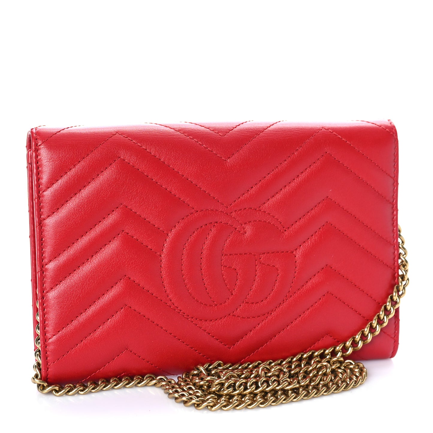 Calfskin Matelasse Mini GG Marmont Chain Wallet Hibiscus Red