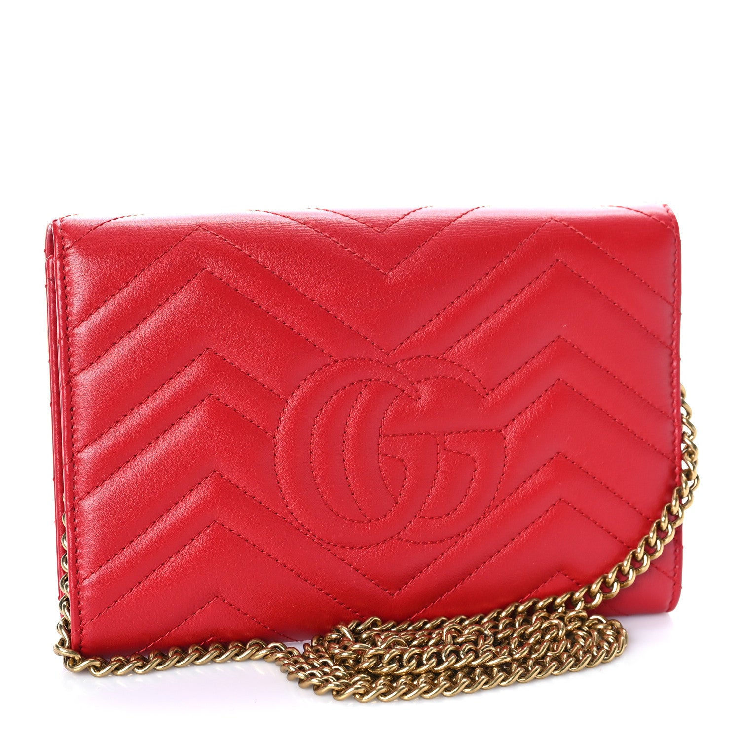 Gucci Calfskin Matelasse Mini GG Marmont Chain Wallet Hibiscus Red 3 of 9