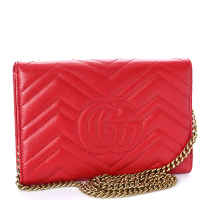 Gucci Calfskin Matelasse Mini GG Marmont Chain Wallet Hibiscus Red 3 of 9