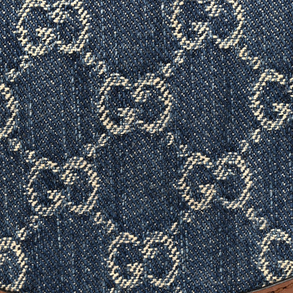 Gucci New Denim GG Monogram Dollar Calfskin Mini Horsebit 1955 Crossbody Bag Blue Tea Cuir Epilog 8 of 14