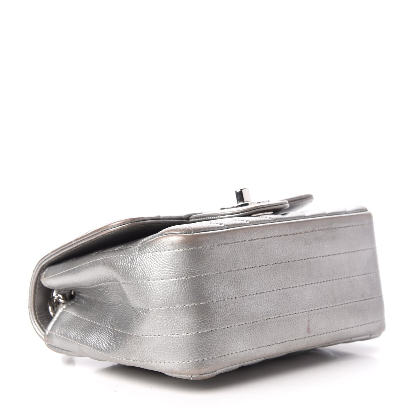 Metallic Caviar Chevron Quilted Mini Square Flap Silver