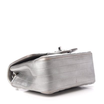 Chanel Metallic Caviar Chevron Quilted Mini Square Flap Silver 4 of 11