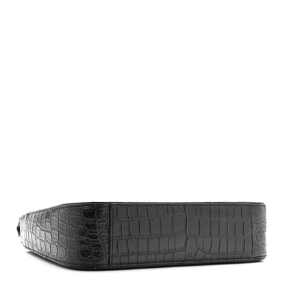 Saint Laurent Calfskin Crocodile Embossed Le 5 A 7 Hobo Black 4 of 13