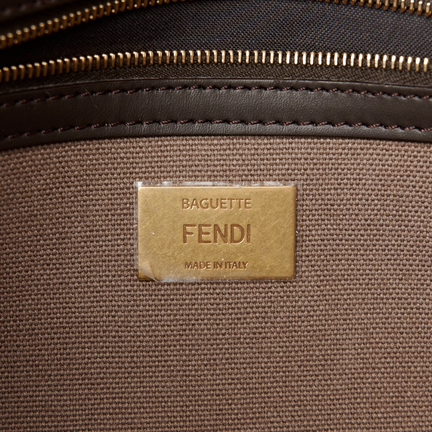 Fendi Canvas Vitello King FF Embroidered Baguette Tartufo Ebano 6 of 12