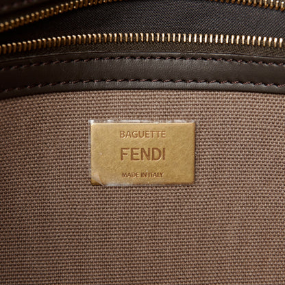 Fendi Canvas Vitello King FF Embroidered Baguette Tartufo Ebano 6 of 12