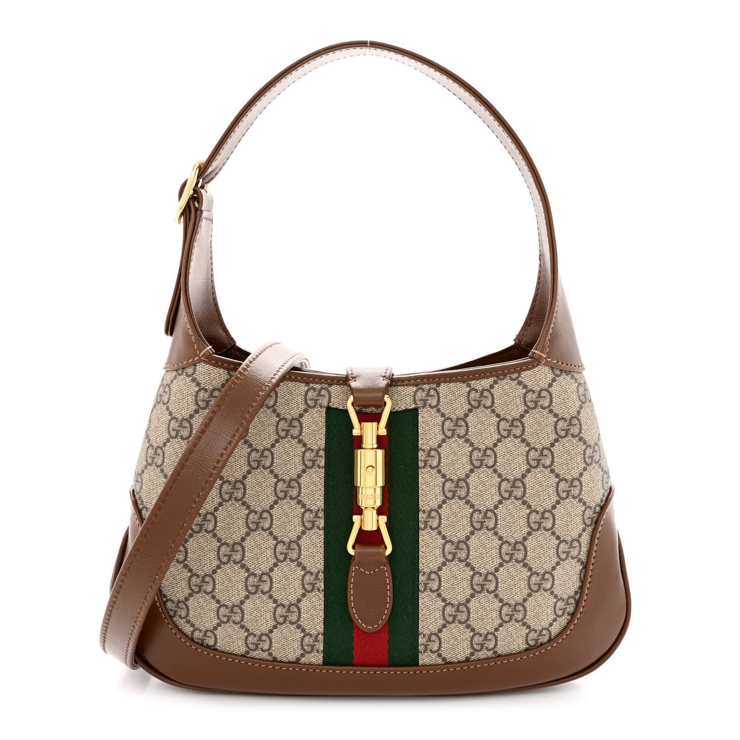 GG Supreme Monogram Azalea Calfskin Web Small Jackie 1961 Hobo Beige Ebony Brown Sugar