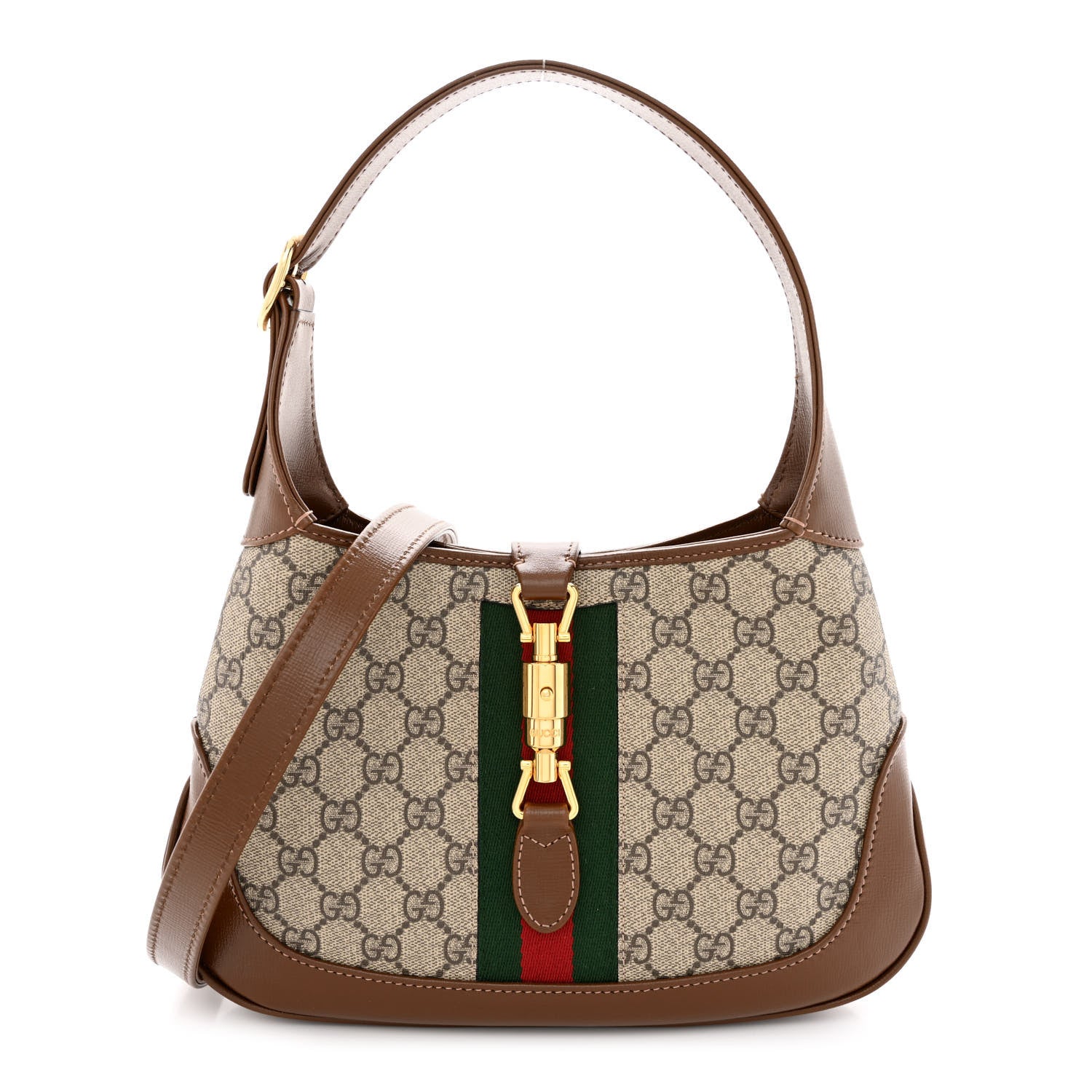 Gucci GG Supreme Monogram Azalea Calfskin Web Small Jackie 1961 Hobo Beige Ebony Brown Sugar 1 of 11