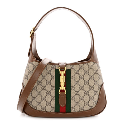 Gucci GG Supreme Monogram Azalea Calfskin Web Small Jackie 1961 Hobo Beige Ebony Brown Sugar 1 of 11