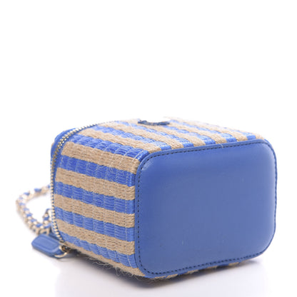 Chanel Raffia Jute Striped Mini Vanity Case With Chain Blue Beige 4 of 10