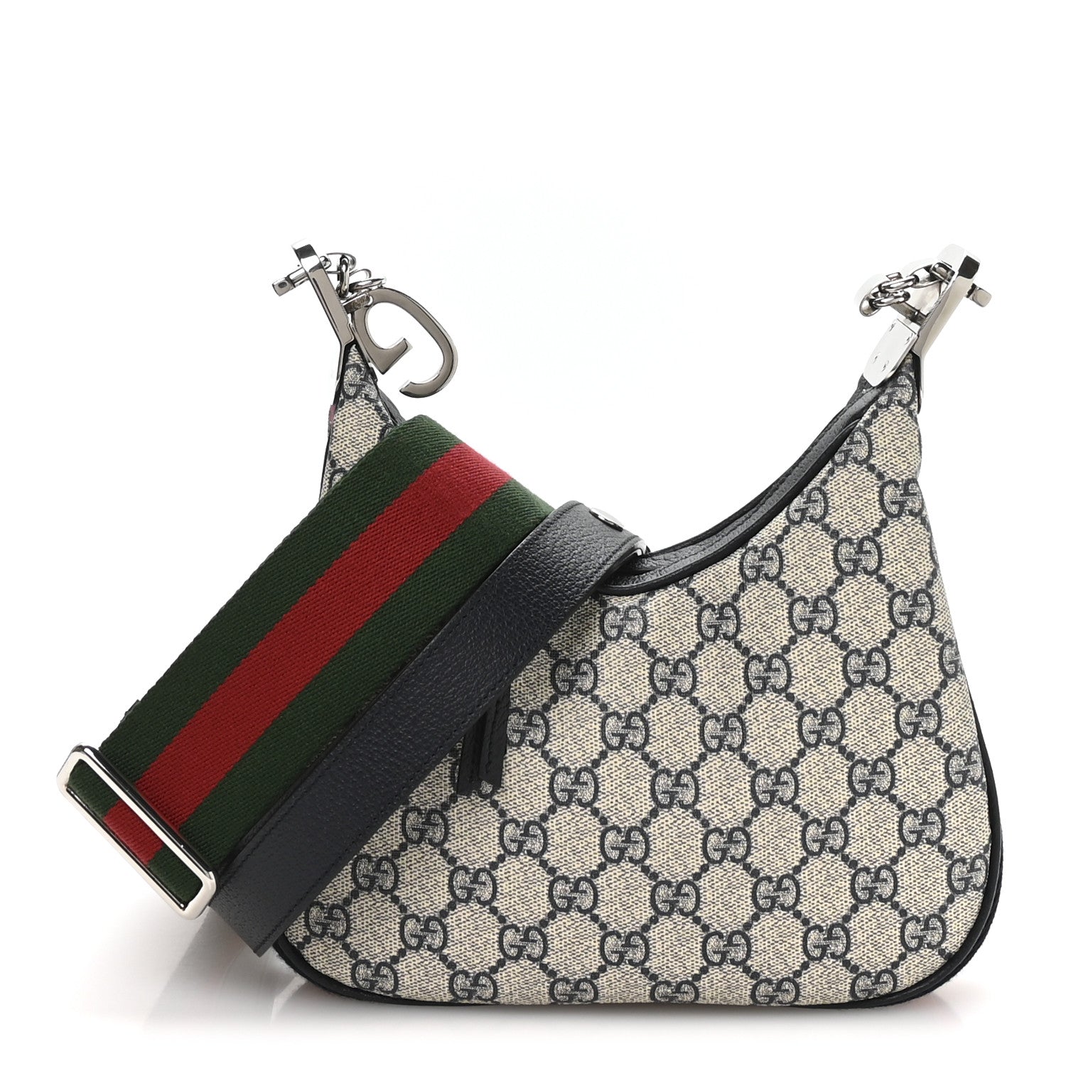 Gucci GG Supreme Monogram Textured Calfskin Web Small Attache Shoulder Bag Beige Blue 2 of 21