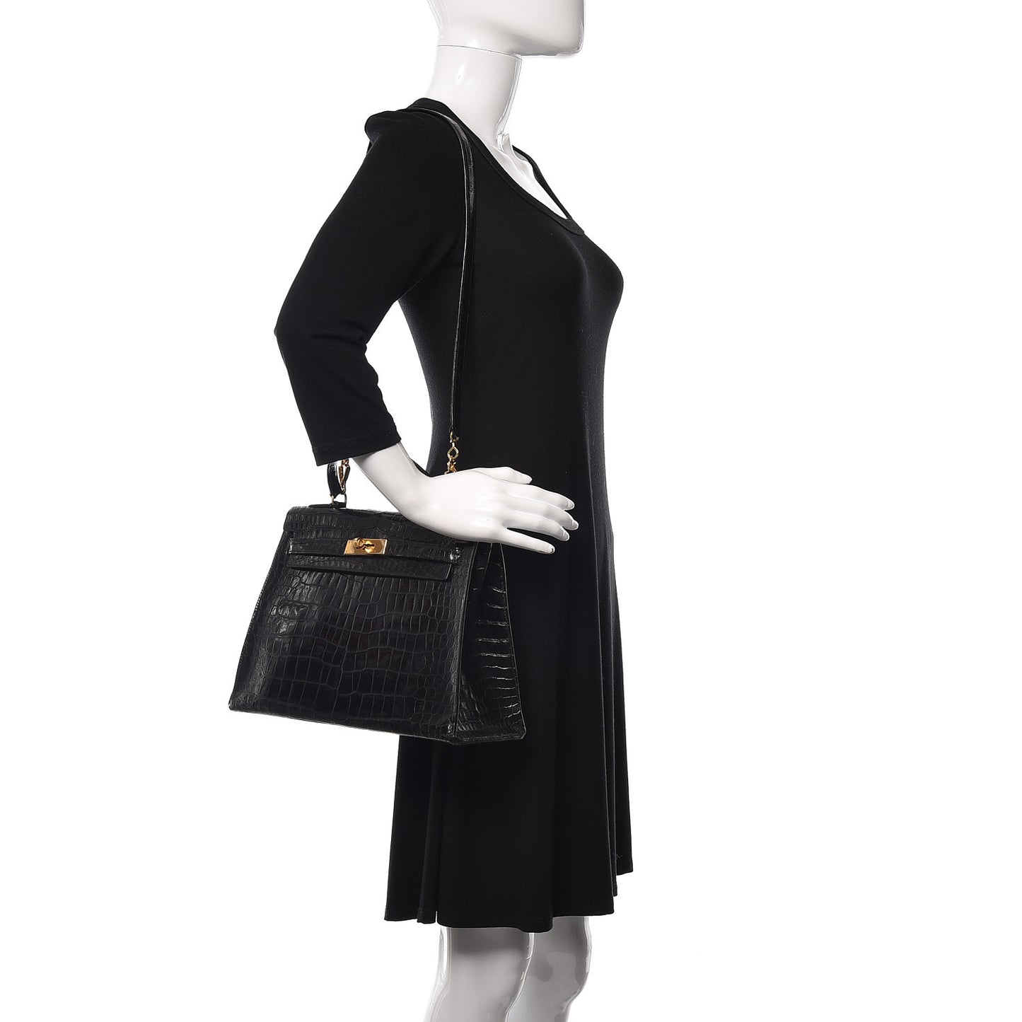 Shiny Porosus Crocodile Kelly Sellier 32 Black