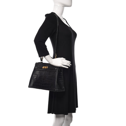 Hermes Shiny Porosus Crocodile Kelly Sellier 32 Black 2 of 28