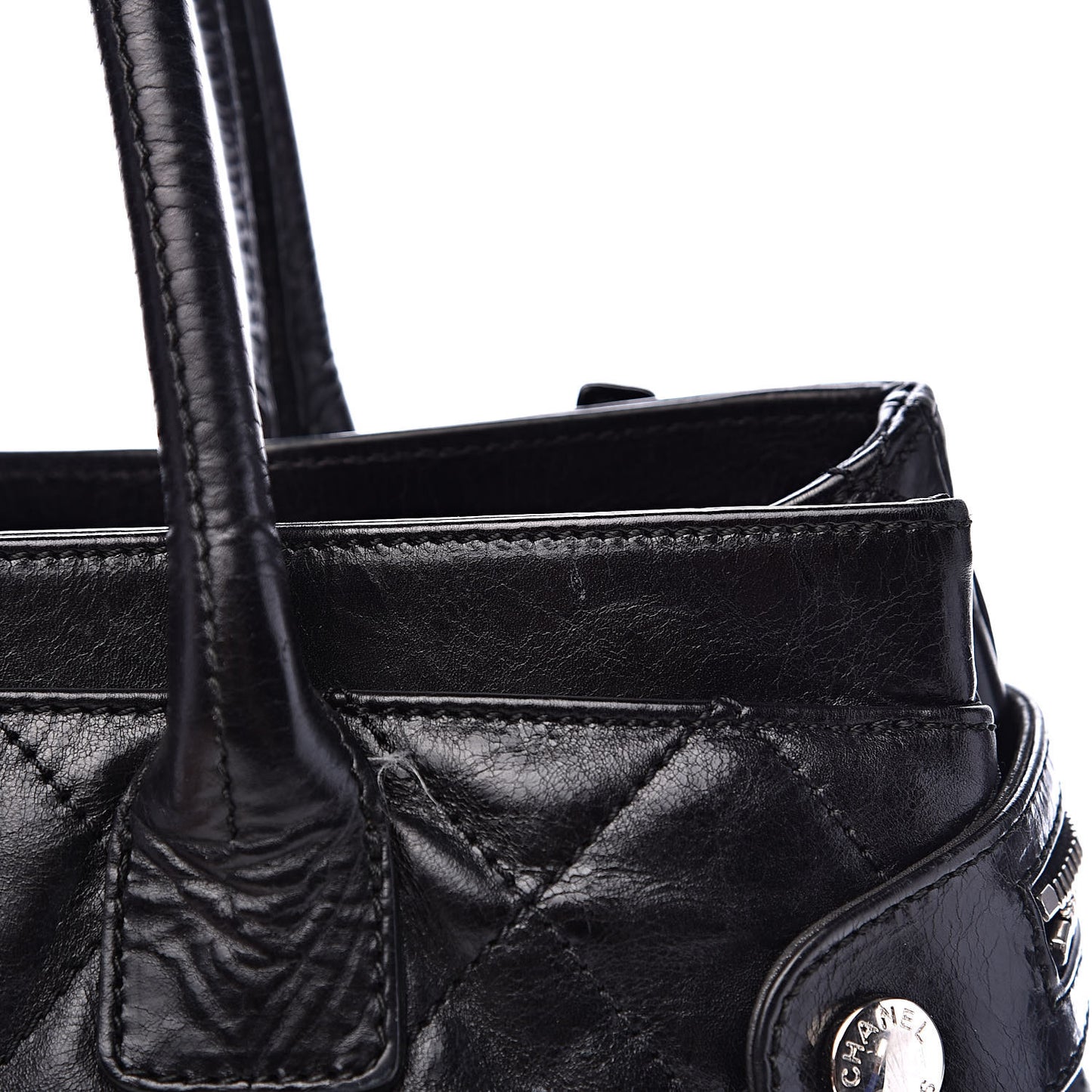 Glazed Calfskin Quilted Large New Portobello Tote Black