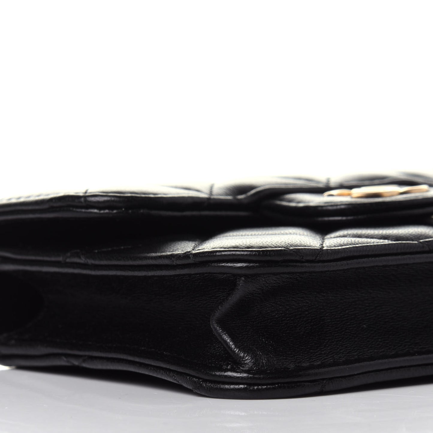Lambskin Quilted Top Handle Flap Coin Purse With Chain Black