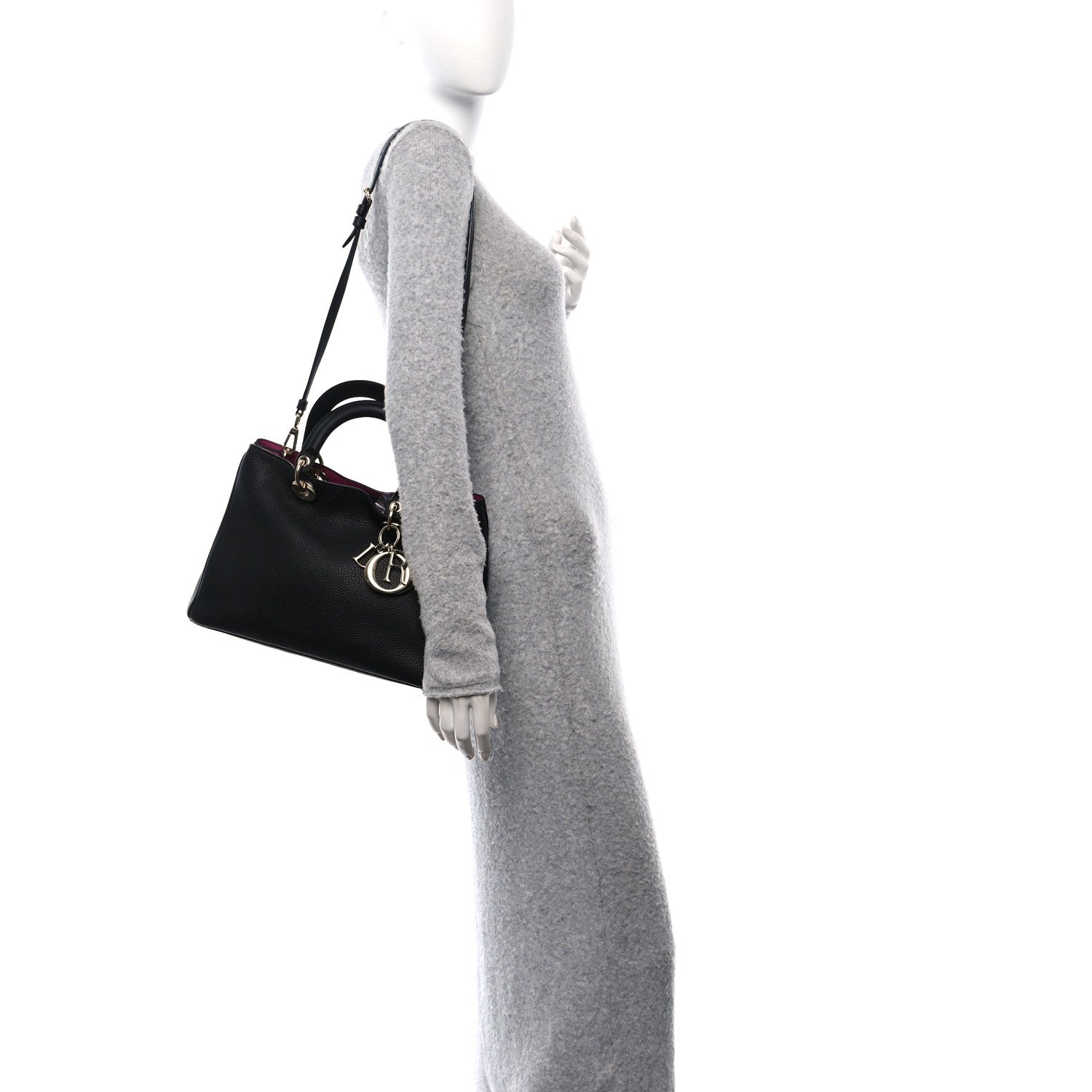 Christian Dior Bullcalf Medium Diorissimo Tote Black Rose Indien 2 of 12