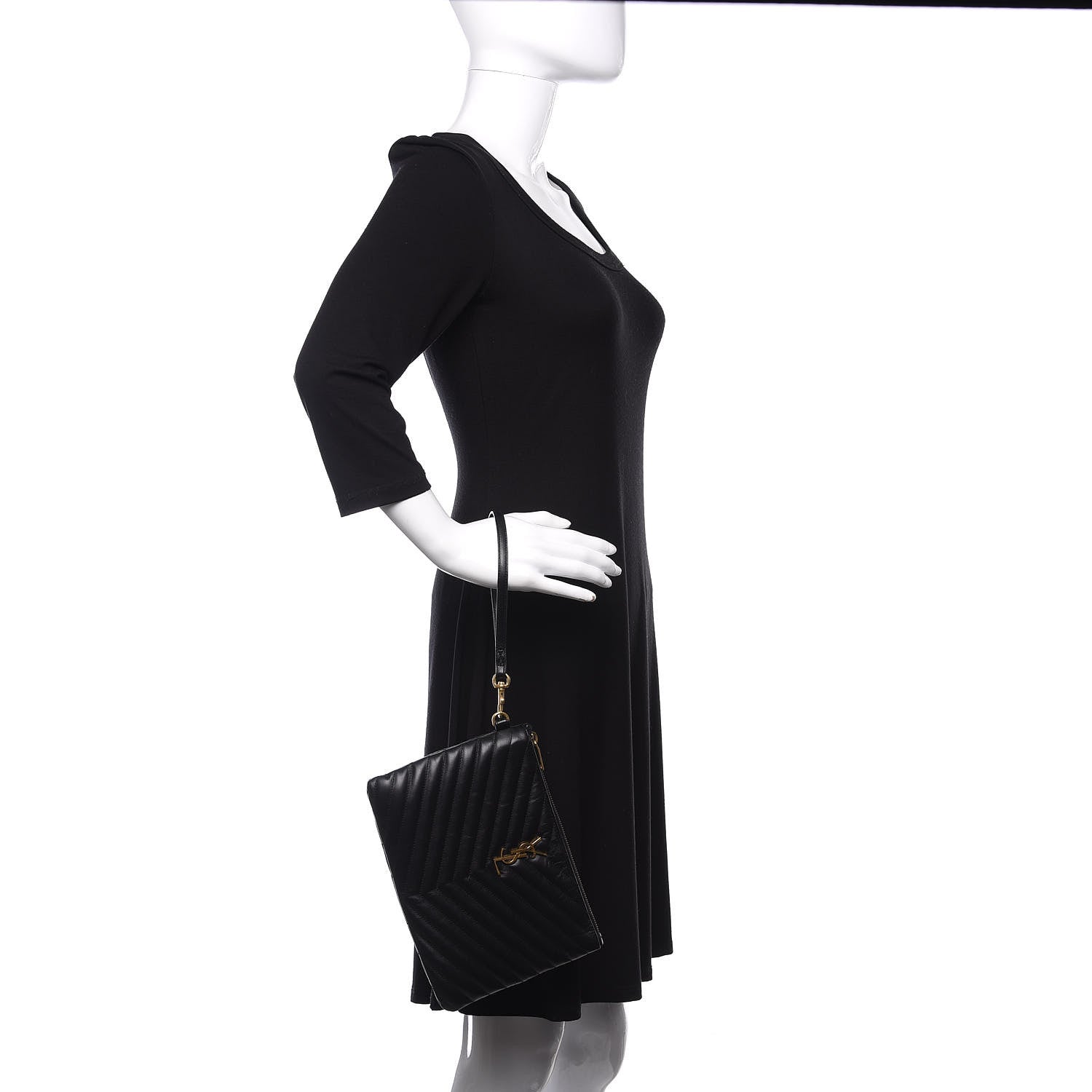 Saint Laurent Calfskin Matelasse Chevron Monogram A5 Wristlet Black 3 of 12